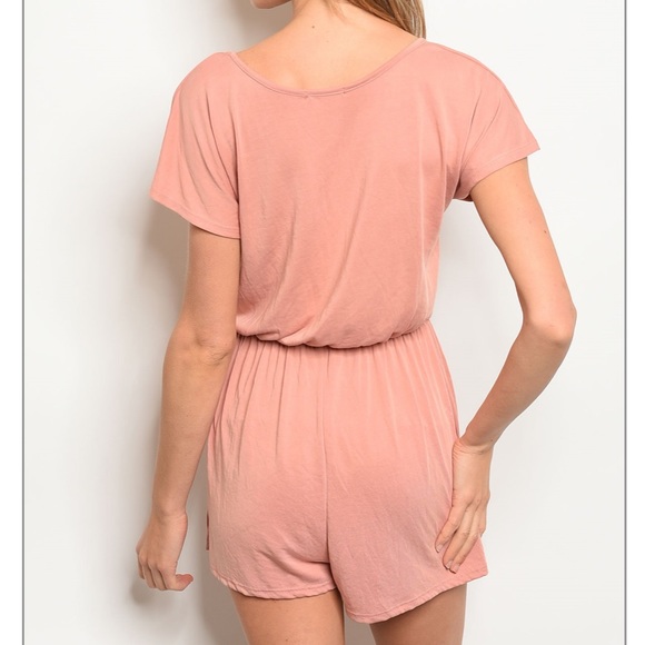 ♥️1 MED LEFT♥️Peach Tie Front Romper - Picture 6 of 6